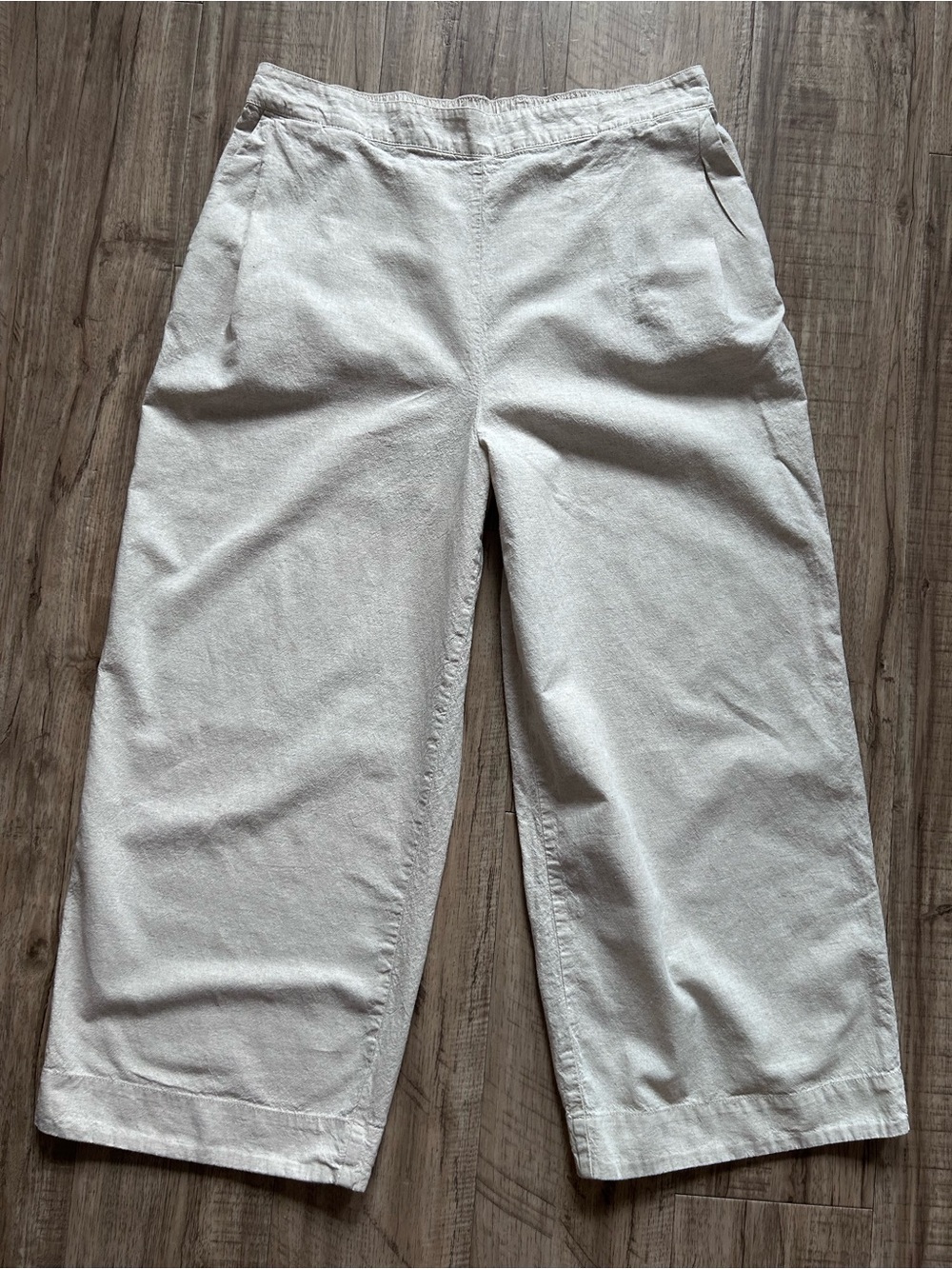 Linen cotton blend Light Cream Wide-Leg Cropped pants summer beachy neutral